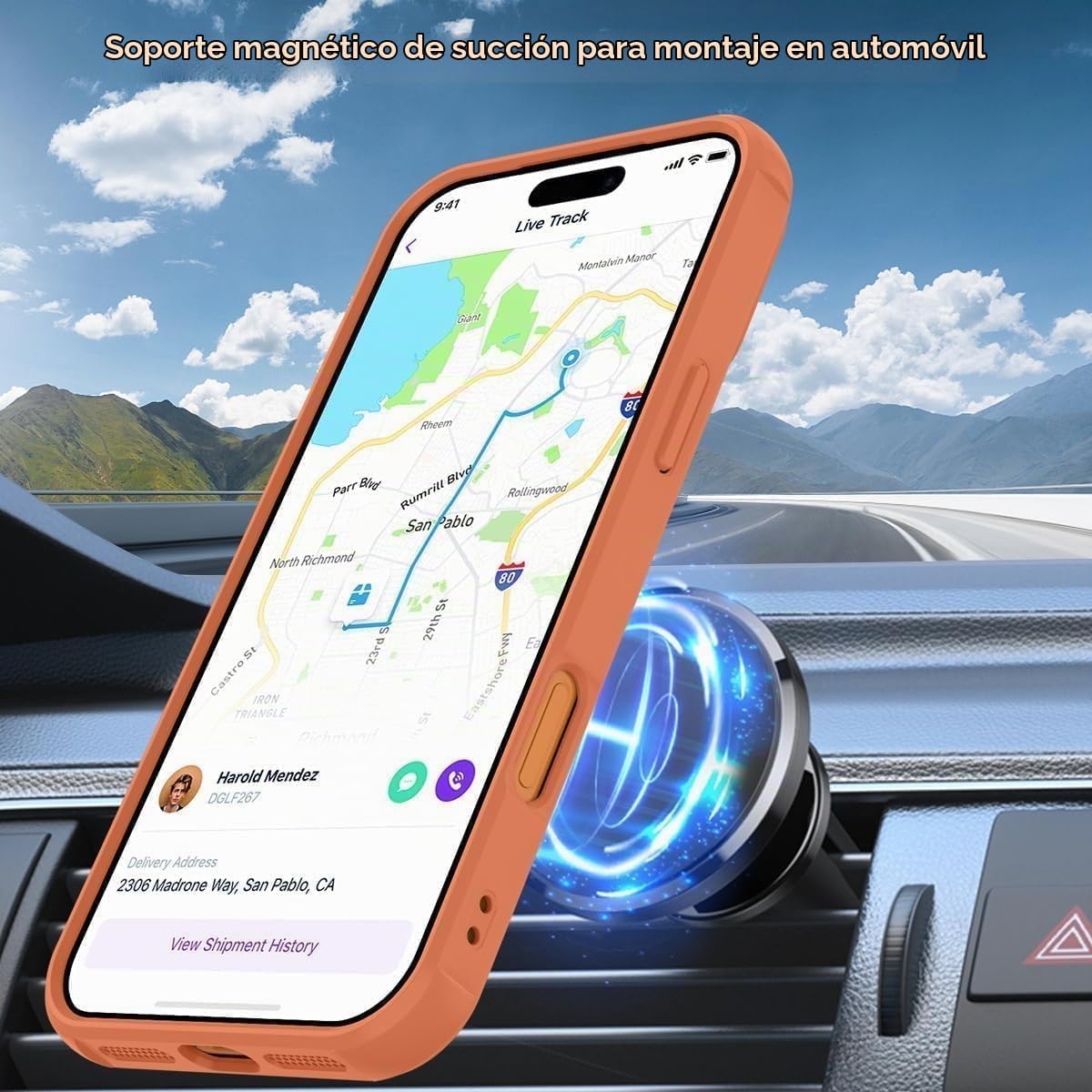 Funda magnética compatible con iPhone 17 Pro con soporte, prueba de caídas de grado militar, compatible con imán, anillo translúcido, parte trasera dura, borde suave, color naranja cósmico