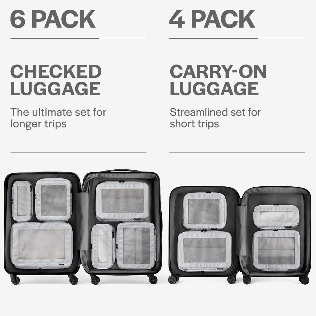 Cubos de embalaje de compresión Aerotrunk para viajes - Bolsas organizadoras de equipaje - Cubos de embalaje de doble cremallera para maletas (paquete de 4, gris claro)