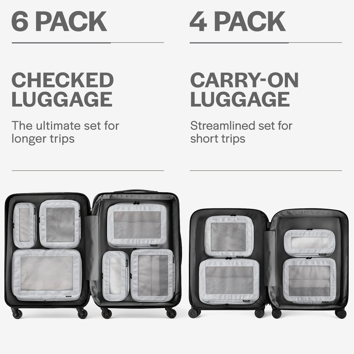 Cubos de embalaje de compresión Aerotrunk para viajes - Bolsas organizadoras de equipaje - Cubos de embalaje de doble cremallera para maletas (paquete de 4, gris claro)