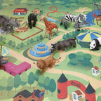 BOLZRA Figuras de animales de safari con tapete de juego de actividades y caja de almacenamiento, juego gigante de plástico realista con león, elefante, selva, zoológico, animales salvajes, juguetes