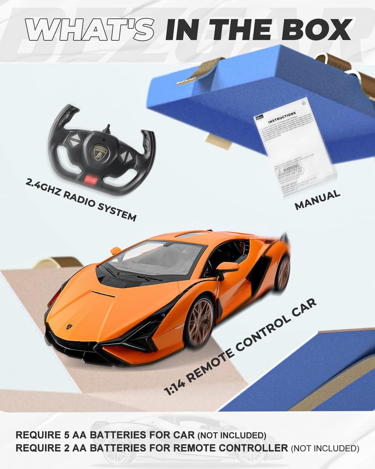 BEZGAR Auto de control remoto - 1:14 Lambo Sián FKP 37 eléctrico, deportivo, de carreras, juguete de auto con puerta abierta, serie de autos RC con licencia de 2.4Ghz para niñas y niños de 8, 9, 10