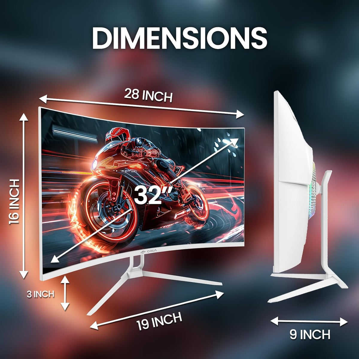 CRUA Monitor curvo para juegos de 32" 4K 240 Hz, 1500R, FreeSync, p...