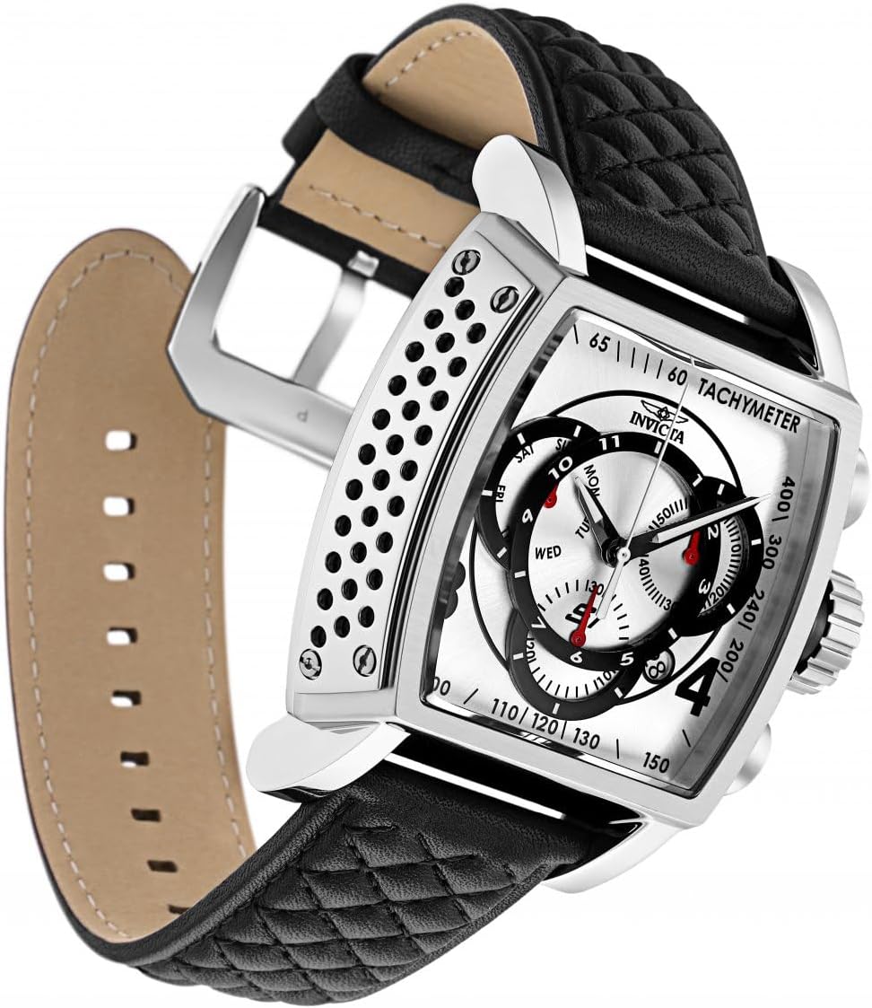 Invicta S1 Rally - Correa de cuero negro de cuarzo con pantalla analógica de acero inoxidable para hombre, reloj casual, 26 (Modelo: 27918, 27919, 27920)
