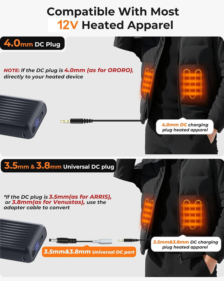 HIMONI Batería de chaqueta térmica de 12V\/5V 2A\/3A 18400mAh para...