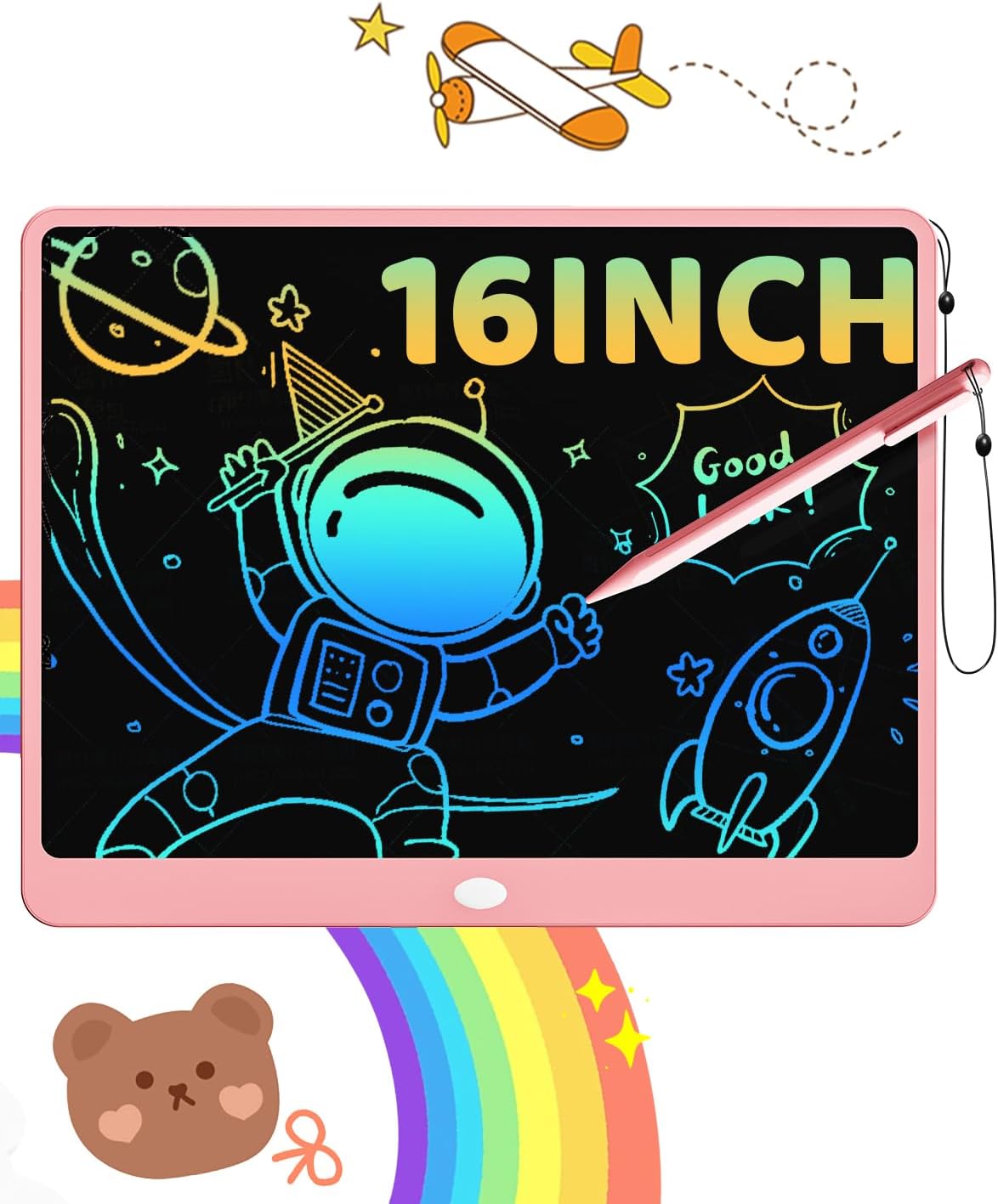 Tableta de escritura LCD para niños, tablero de garabatos de 16 pulgadas, juguetes de aprendizaje para niñas de 3, 4, 5, 6, 7, 8 años, regalo de cumpleaños, almohadilla de dibujo colorida para niños, rosa