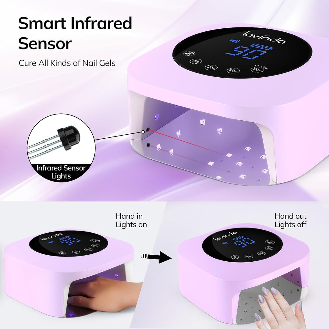 Lavinda Lámpara LED de uñas de 54 W, recargable e inalámbrica, luz...