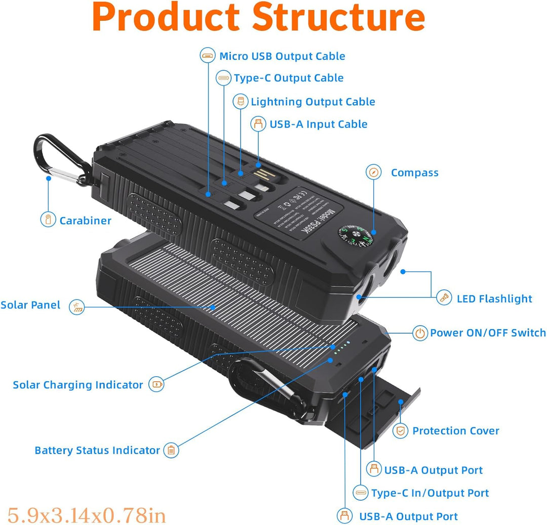 Cargador solar de batería de 20,000 mAh, cargador de teléfono portá...