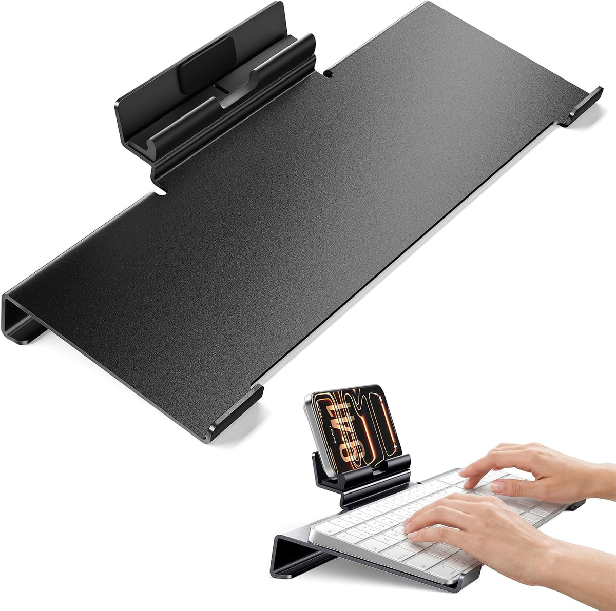 Vaydeer Soporte de teclado de metal 2 en 1 con soporte para teléfono para