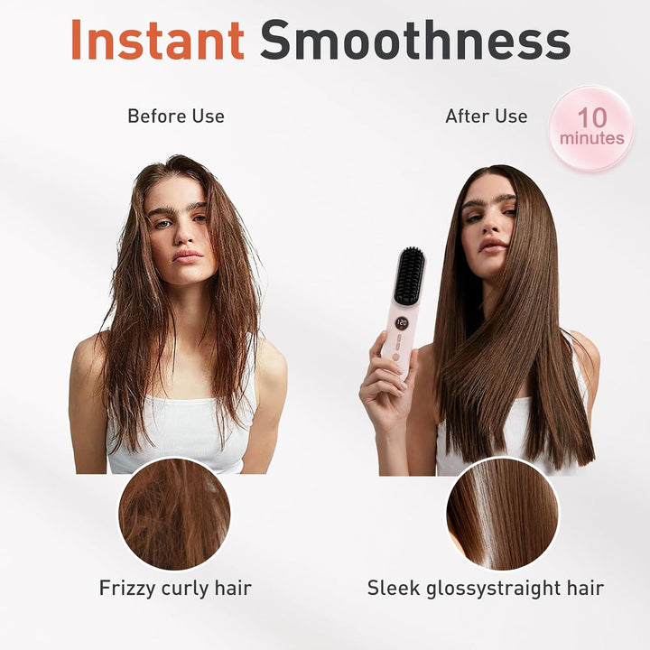 TANSHINE Cepillo alisador de pelo inalámbrico para mujeres, peine d...