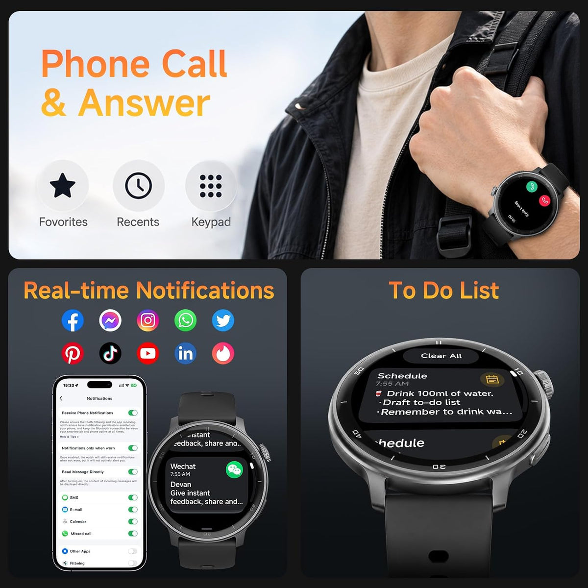 Reloj inteligente R5G Plus con GPS, llamadas Bluetooth, construcción impermeable 3ATM, caras de reloj personalizadas, más de 110 modos deportivos, seguimiento de la salud durante todo el día