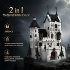 Juego de construcción de castillo blanco medieval 2 en 1 para