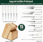 Juego de cuchillos de cocina de acero inoxidable de alto carbono de alta calidad, afilado, mango ergonómico forjado triple remache, juego de cuchillos profesional para cocina, apto para lavavajillas (blanco)