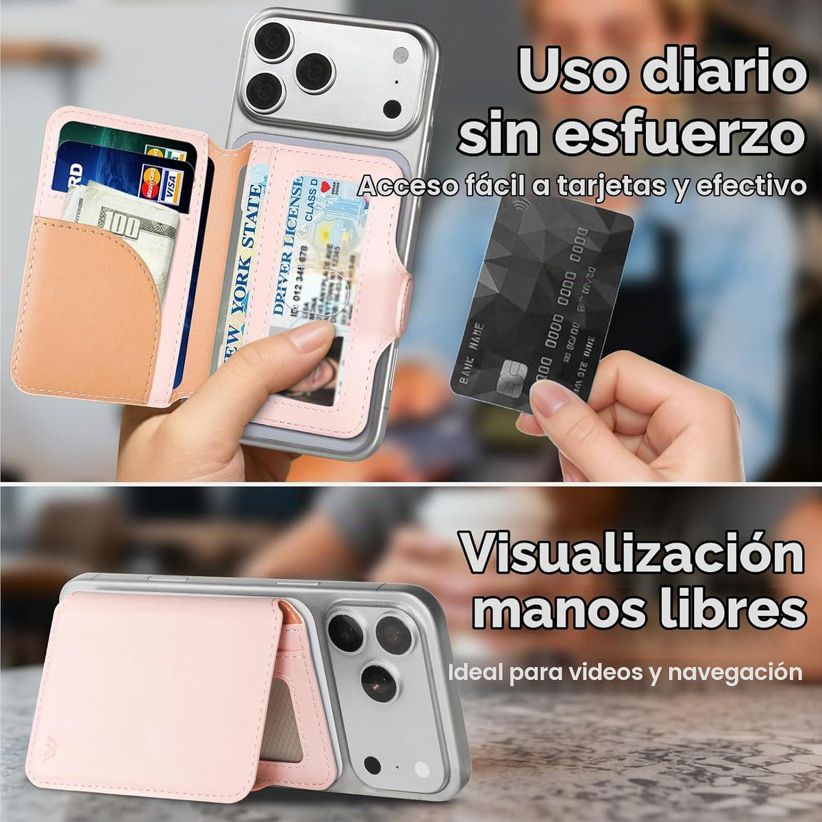 Cartera magnética para teléfono con bloqueo RFID, imán fuerte