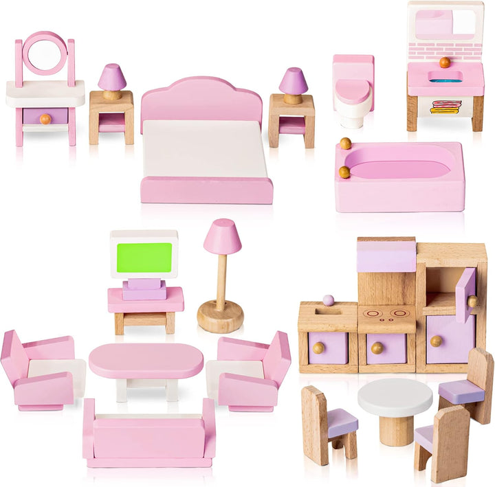WOODMAM Juego de muebles de madera para casa de muñecas, 22 piezas,...