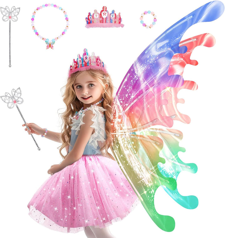 Disfraz de princesa con alas de hadas eléctricas para niñas