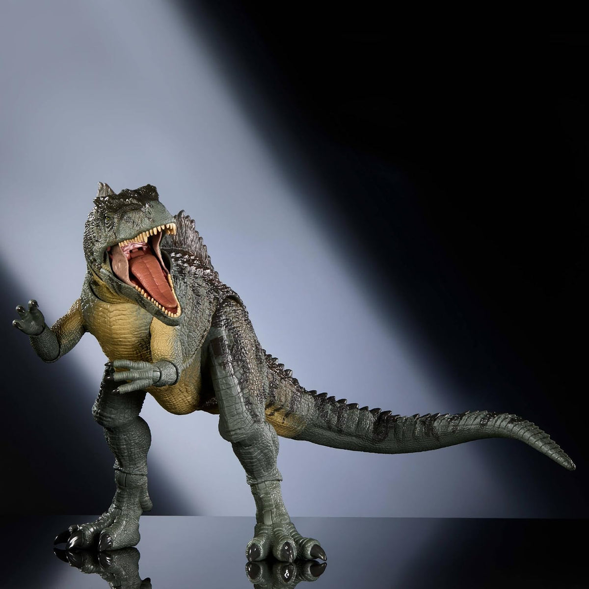 Figura de Dinosaurio Giganotosaurus Colección Hammond de Mattel Jurassic World Dominion, 21 Articulaciones, Ojos de Vidrio, Cola Alambreada y Lengua Posable