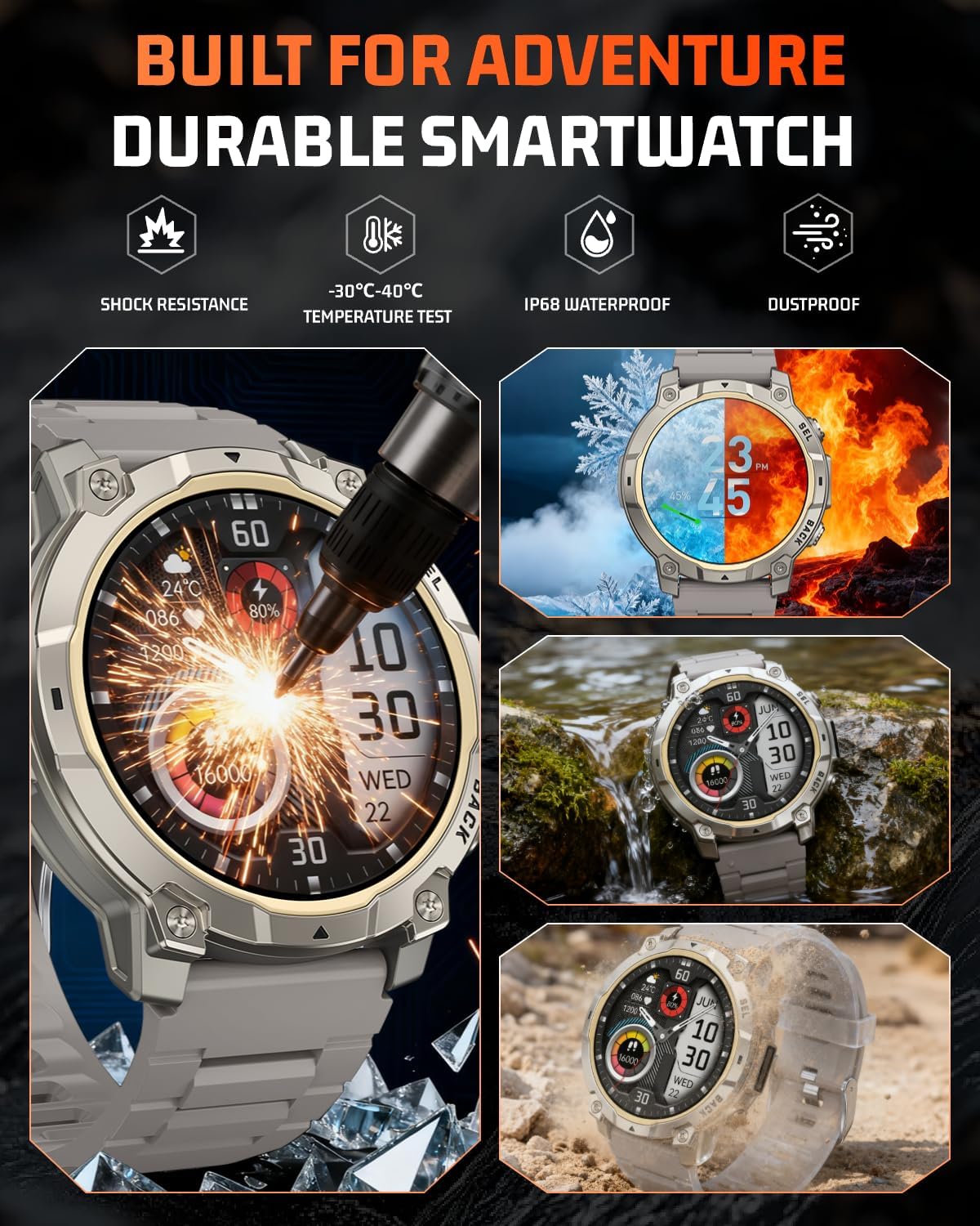 Reloj inteligente militar para hombre, rastreador de actividad física de 1.39 pulgadas con luz LED, contador de pasos, monitor de calorías de sueño, impermeable, 420 mAh, reloj inteligente