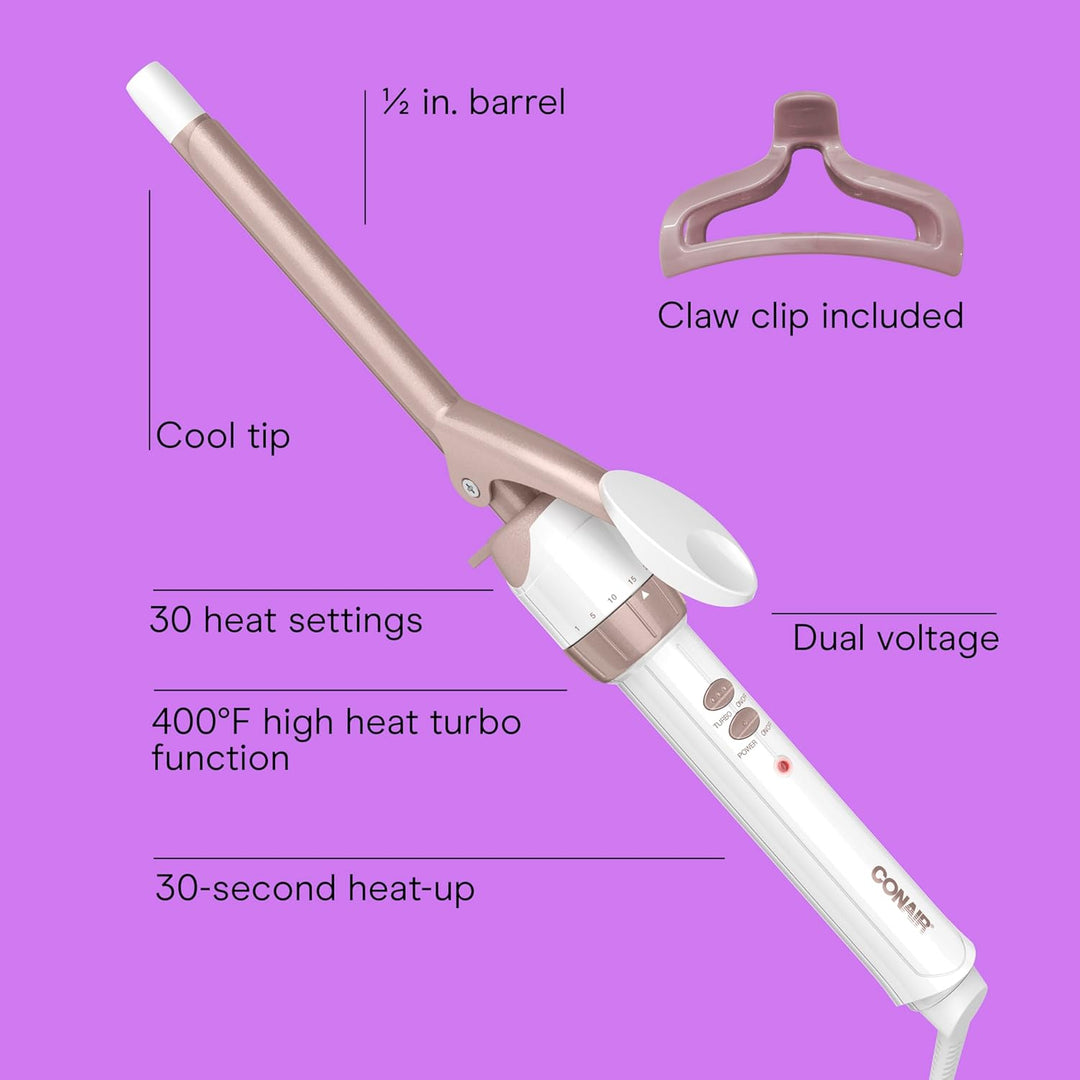 Conair Rizador de Cerámica Doble de ½ Pulgada con Clip de Garra de...