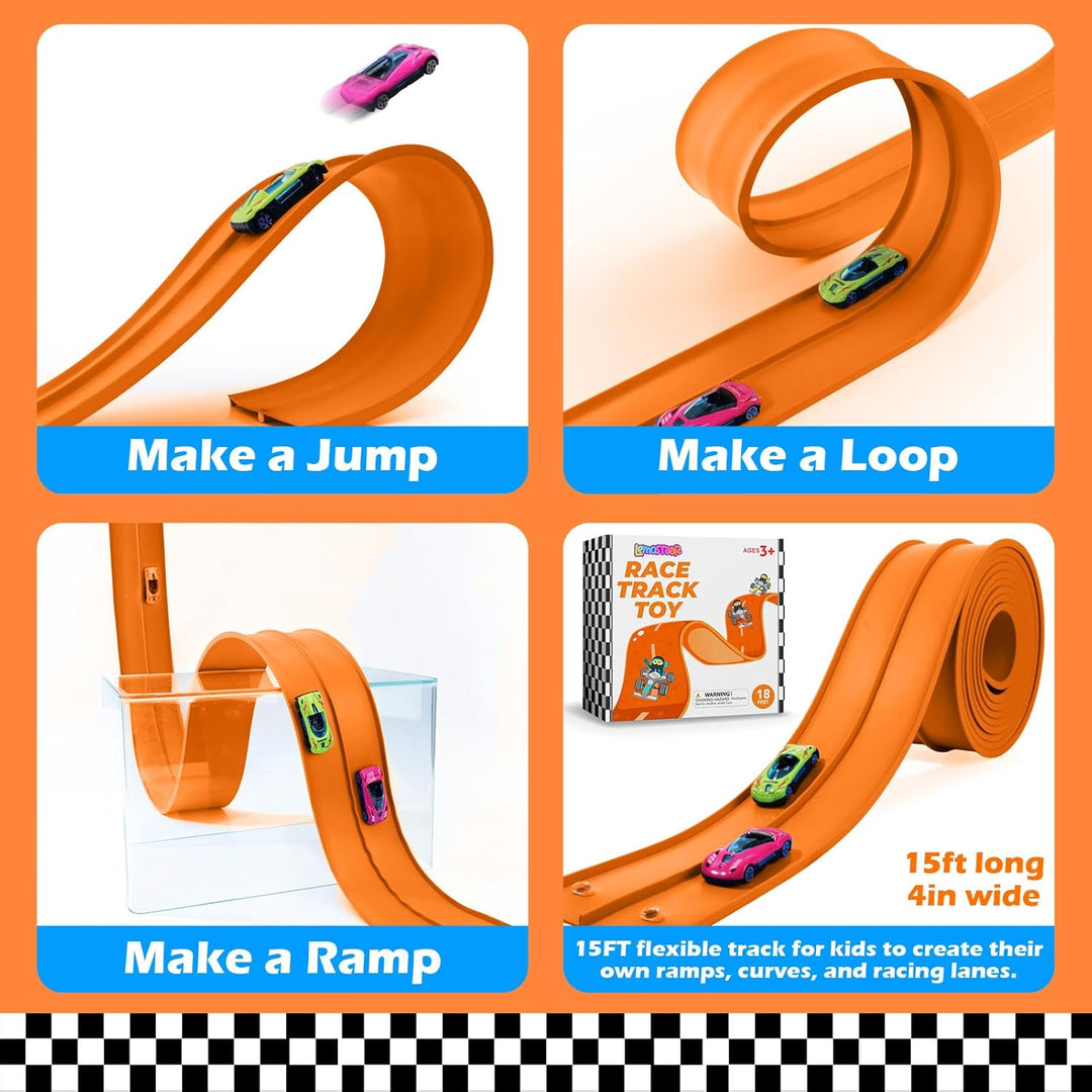 Flexible Race Car Track - Juego de iniciación de 15 pies con ventos...
