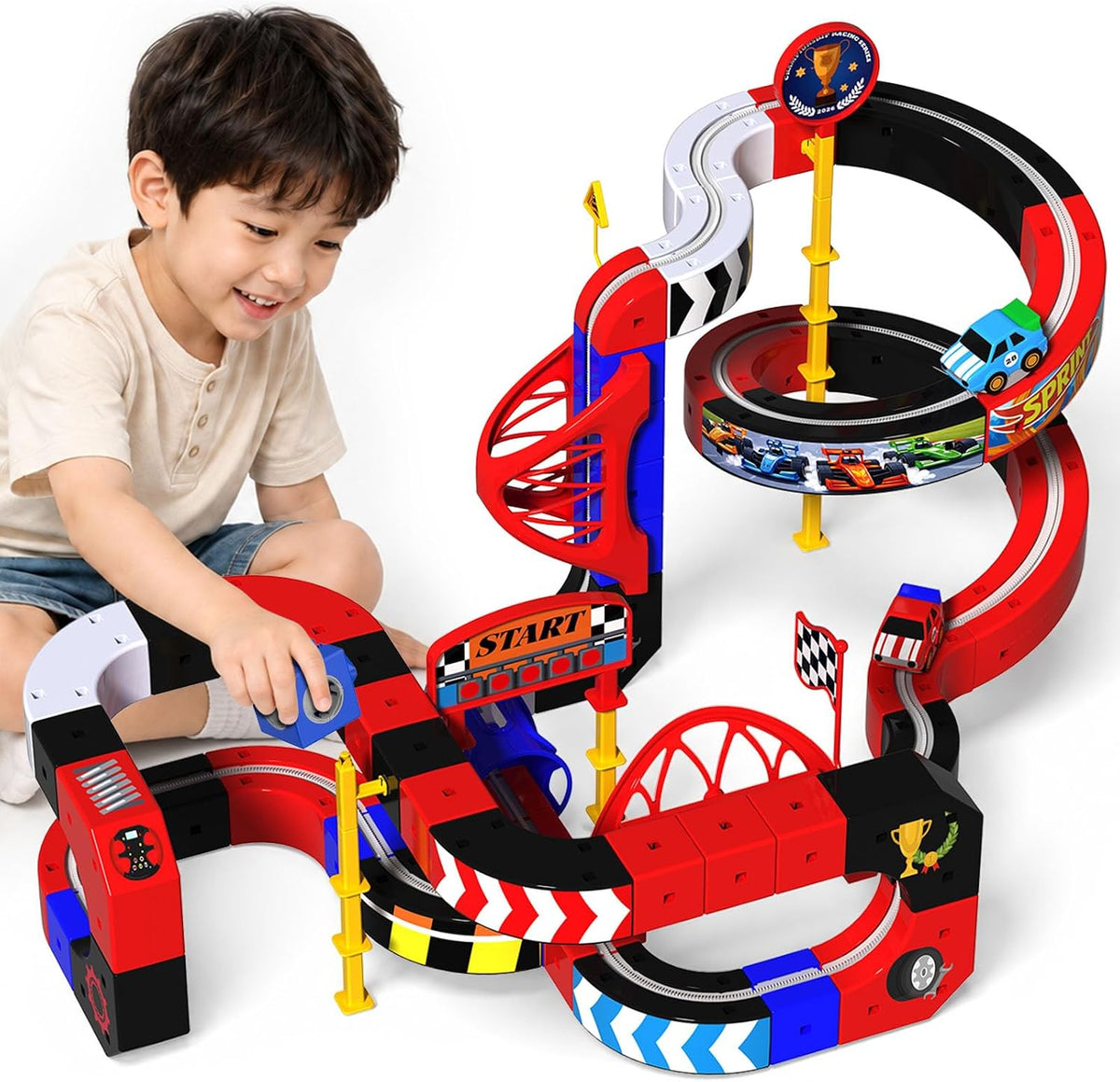 Juego de tren eléctrico para niños, 102 piezas de juguetes de tren de