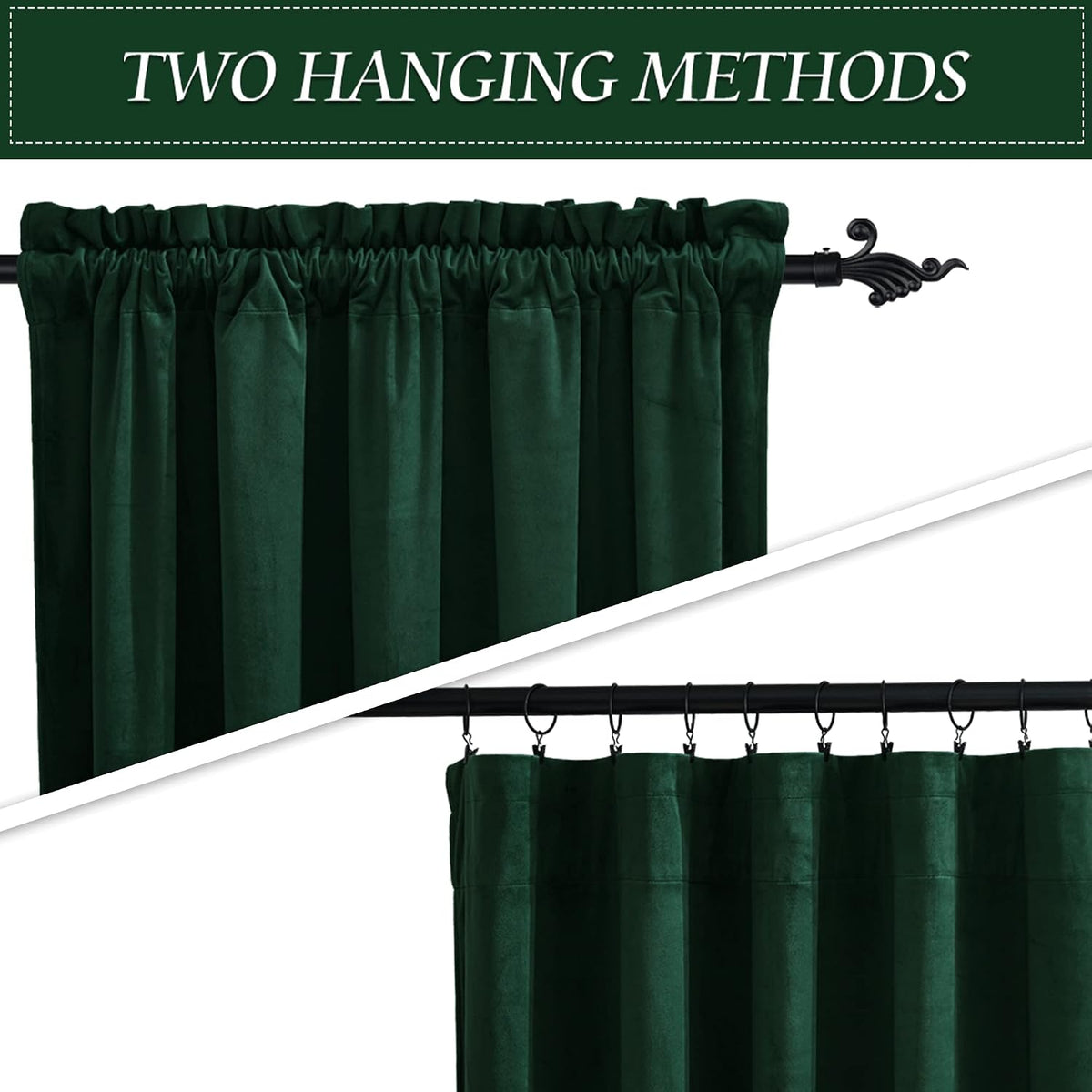 RYB HOME Cortinas opacas de terciopelo verde de 84 pulgadas para dormitorio