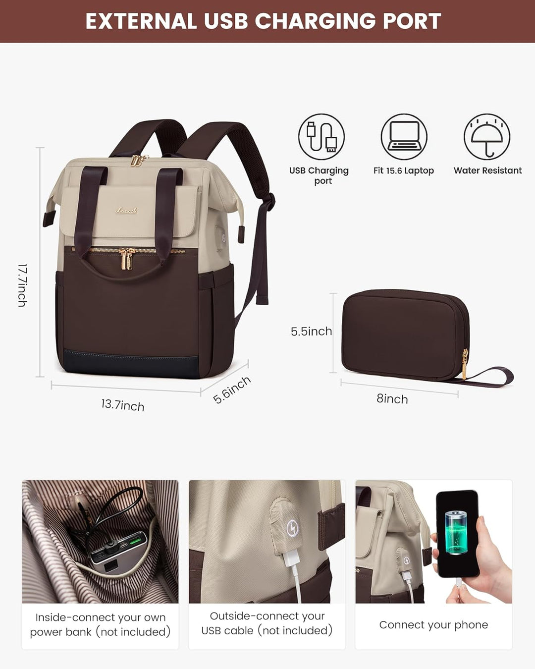 LOVEVOOK Mochila para laptop para mujer, bolsa de trabajo de 15.6 p...