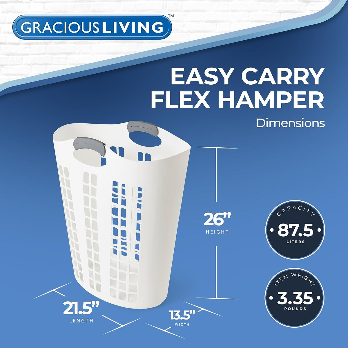 Gracious Living Cesta de lavandería, cesta plegable flexible fácil de