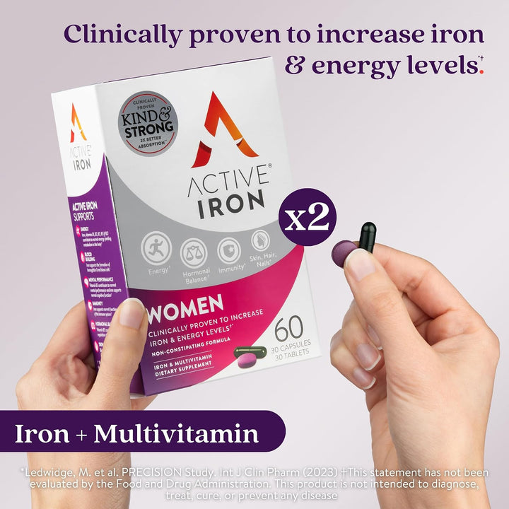 Suplemento de hierro activo de 25 mg + multivitamínico para mujeres...