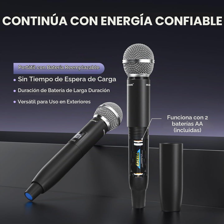 MELONARE - Sistema de micrófono inalámbrico de doble canal, juego d...