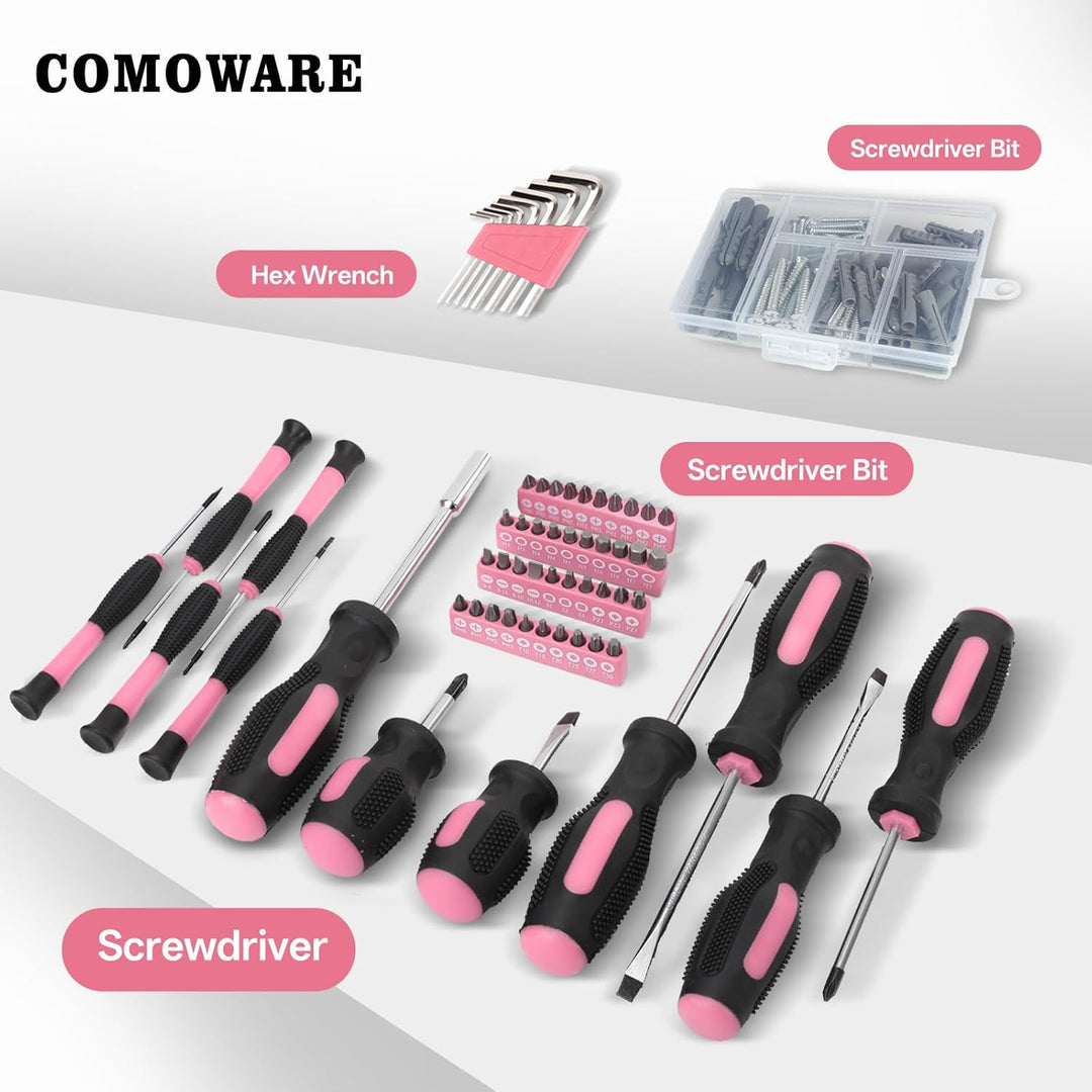 COMOWARE Kit de herramientas para el hogar de 218 piezas, color ros...