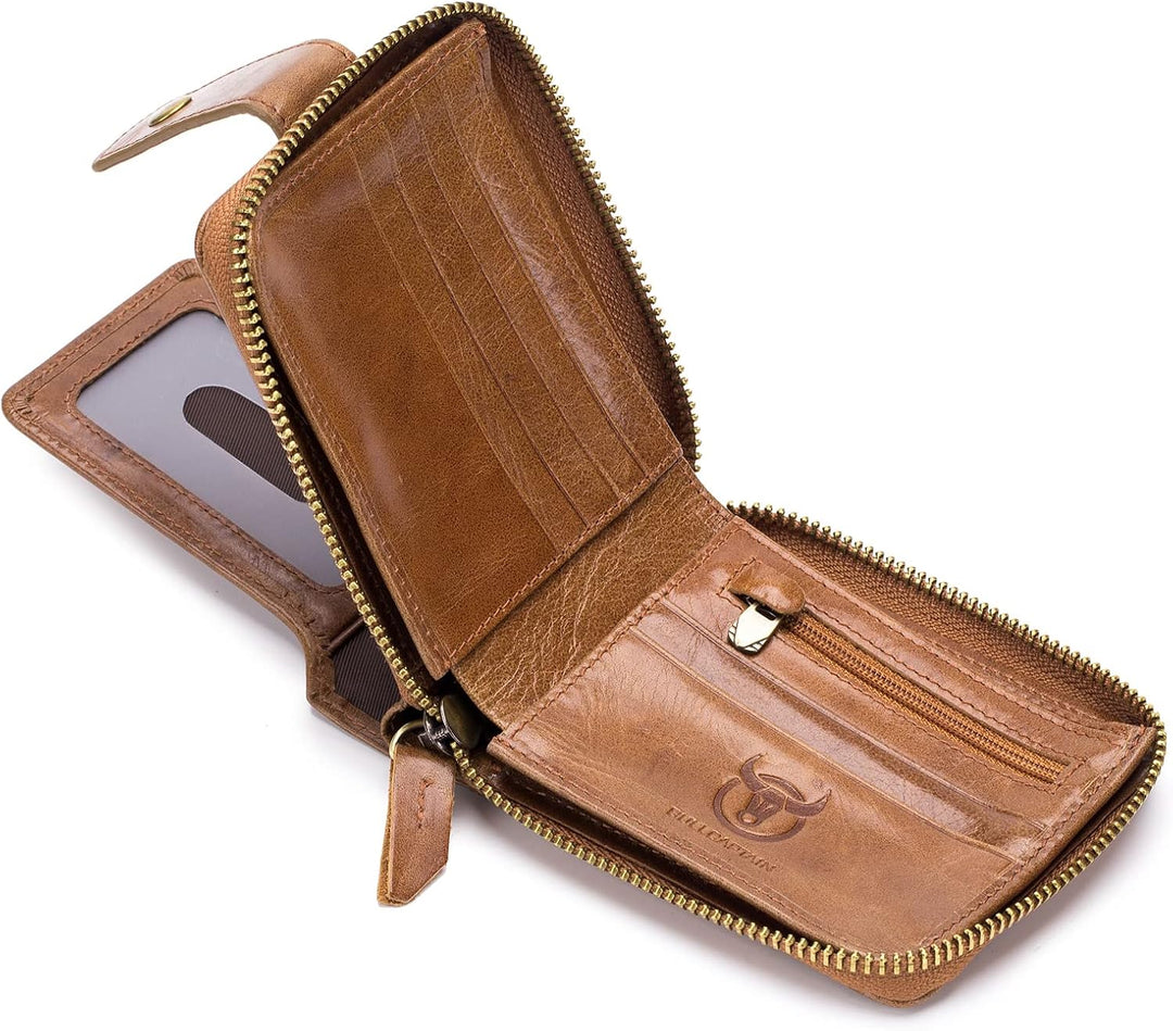 LUKZIJAES Billetera de cuero genuino para hombre, con bloqueo RFID,...