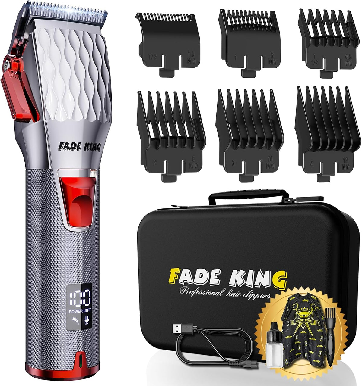 FADEKING®Cortapelos profesionales para hombres, cortapelos inalámbricos, pantalla LCD