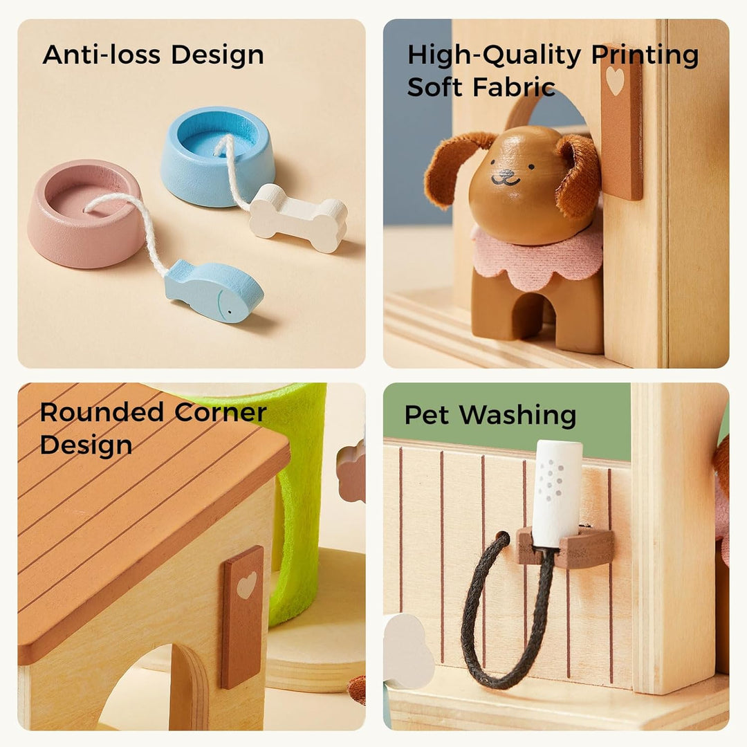 Tiny Land Juego de animales de casa de muñecas de madera para niños...
