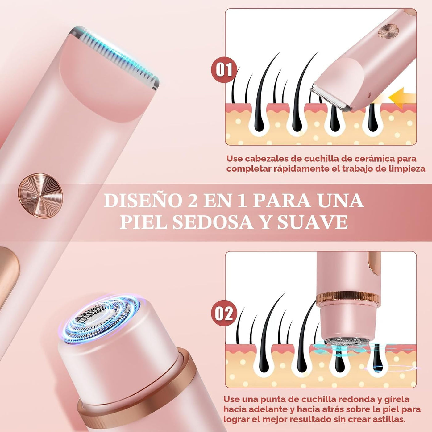 Recortadora de bikini para mujeres 2 en 1, depiladoras de alta pote...