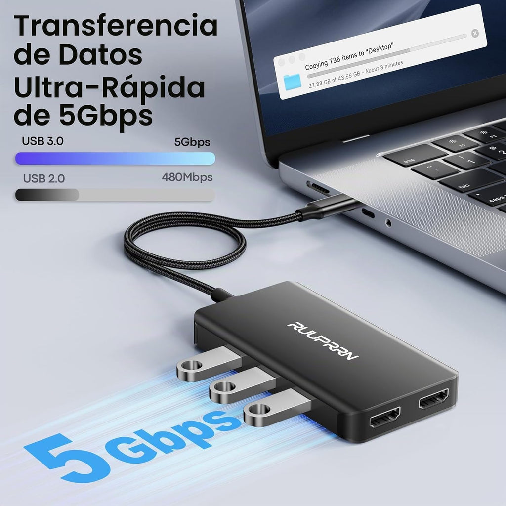 Estación de acoplamiento USB-C para monitor dual, Dock USB-C 9 en 1 con 2 HDMI