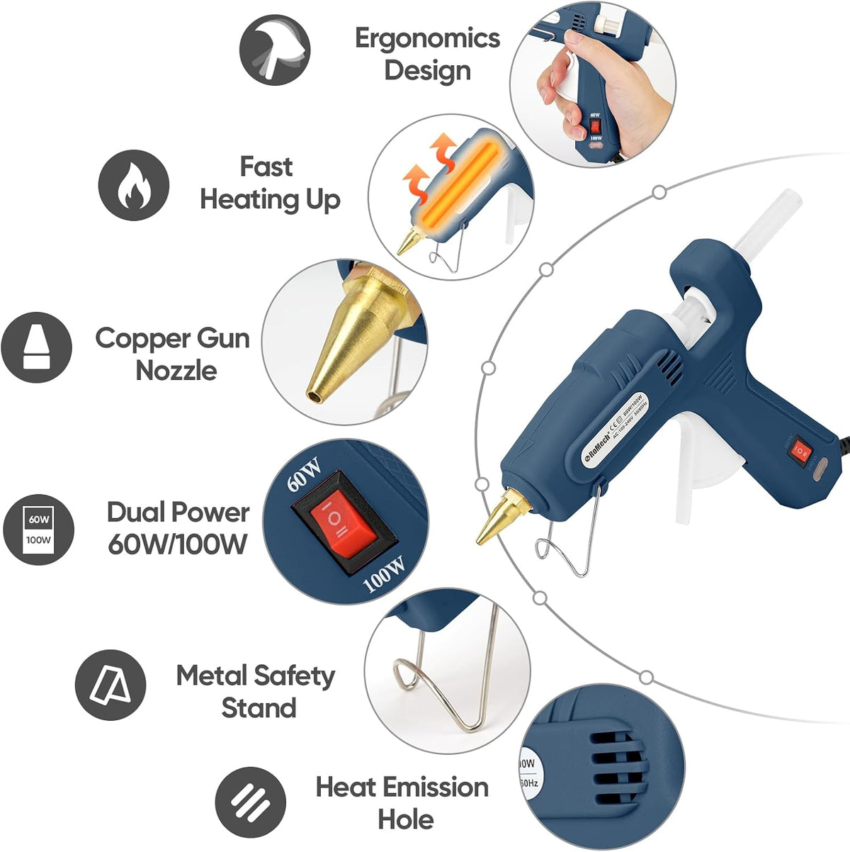 Pistola de pegamento caliente de tamaño completo con alimentación dual de 60/100 W y 21 barras de pegamento caliente (7/16"), pistola de pegamento industrial de calentamiento rápido y