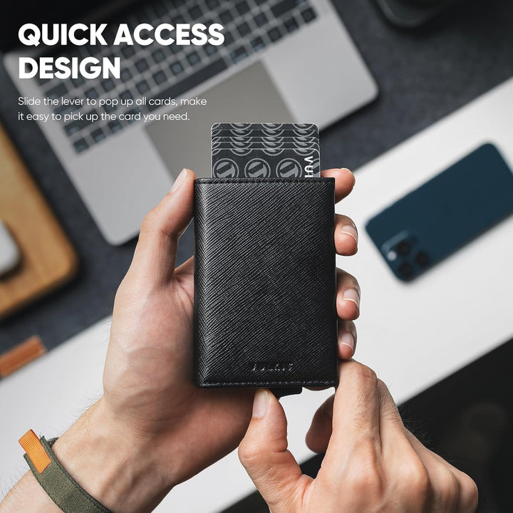 VULKIT Cartera desplegable de piel con bloqueo RFID para tarjetas d...