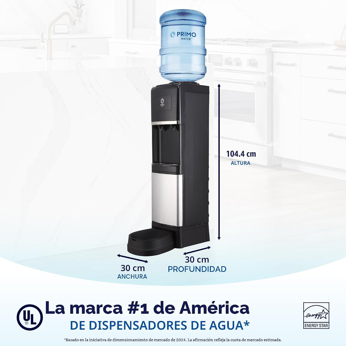 Dispenser de agua Primo para botella de 5 galones con estación de bebida para mascotas - Enfriamiento y calentamiento superior con carga de agua