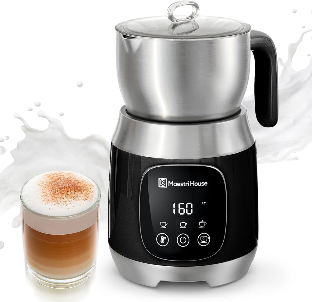 Maestri House Espumador de Leche, Temperatura Variable y Grosor de Espuma DualFro 600 Espumador de Leche Vaporizador, Calentador de Leche con Control Táctil Inteligente de 21OZ, Apto para Lavavajillas
