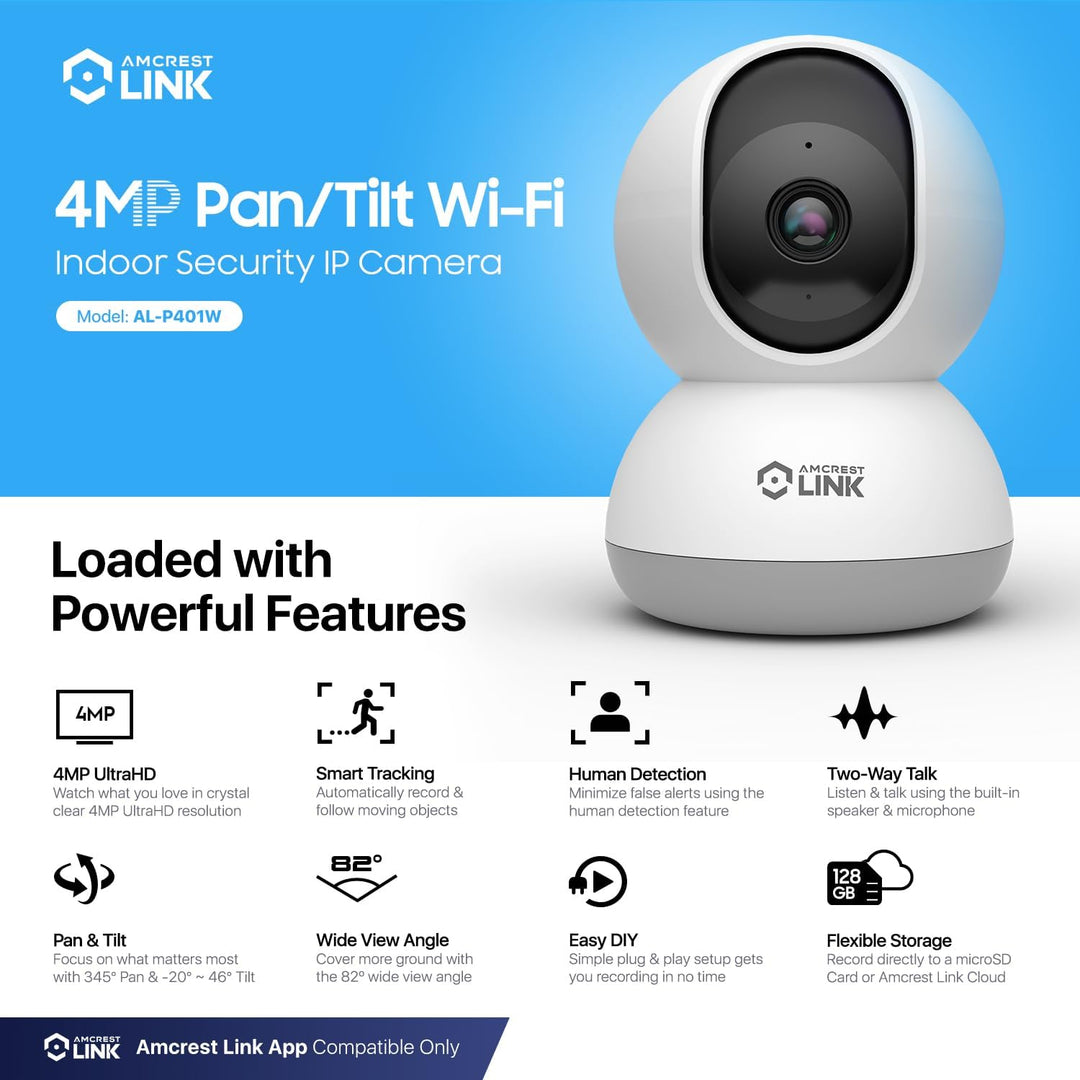 Amcrest Link - Cámara WiFi de 4 MP para interiores, detección human...