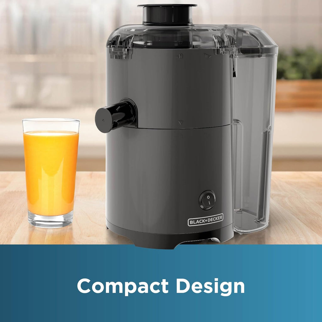 BLACK+DECKER Exprimidor silencioso de frutas y verduras, JE2500B, boquilla antigoteo, diseño compacto, fácil de montar, apto para lavavajillas