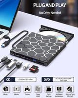 ASHDOL Unidad externa de CD y DVD, 8 en 1 USB 3.0 y lector de disco...