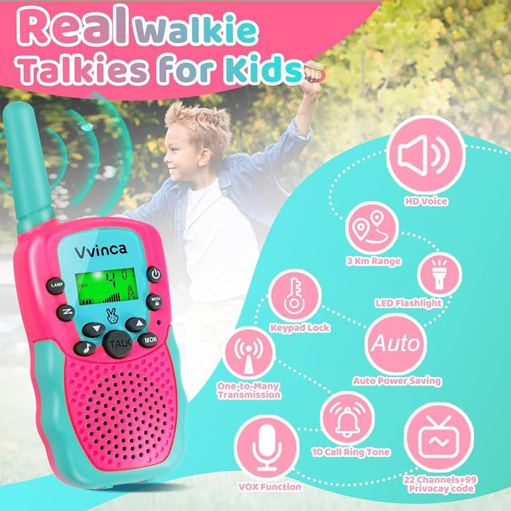 Walkie Talkies para niños, 3 millas de largo alcance, 22 canales, 2...