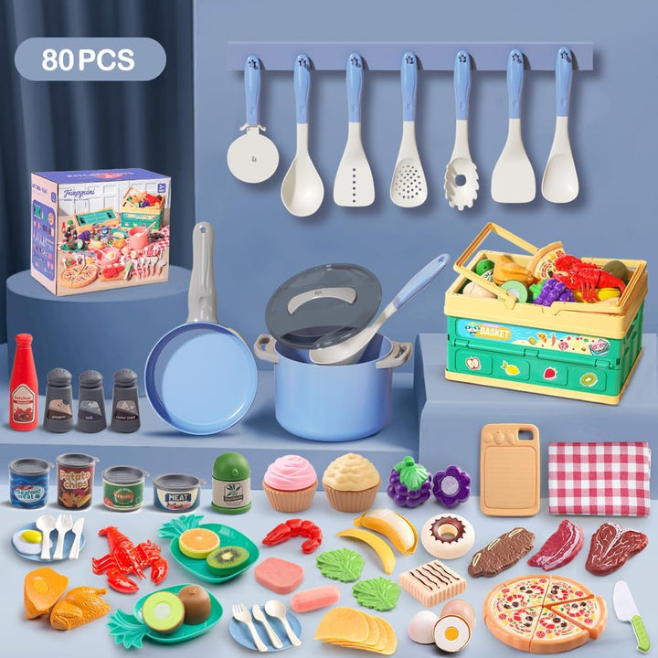 80 piezas de juego de cocina, juego de cocina de imitación para niñ...