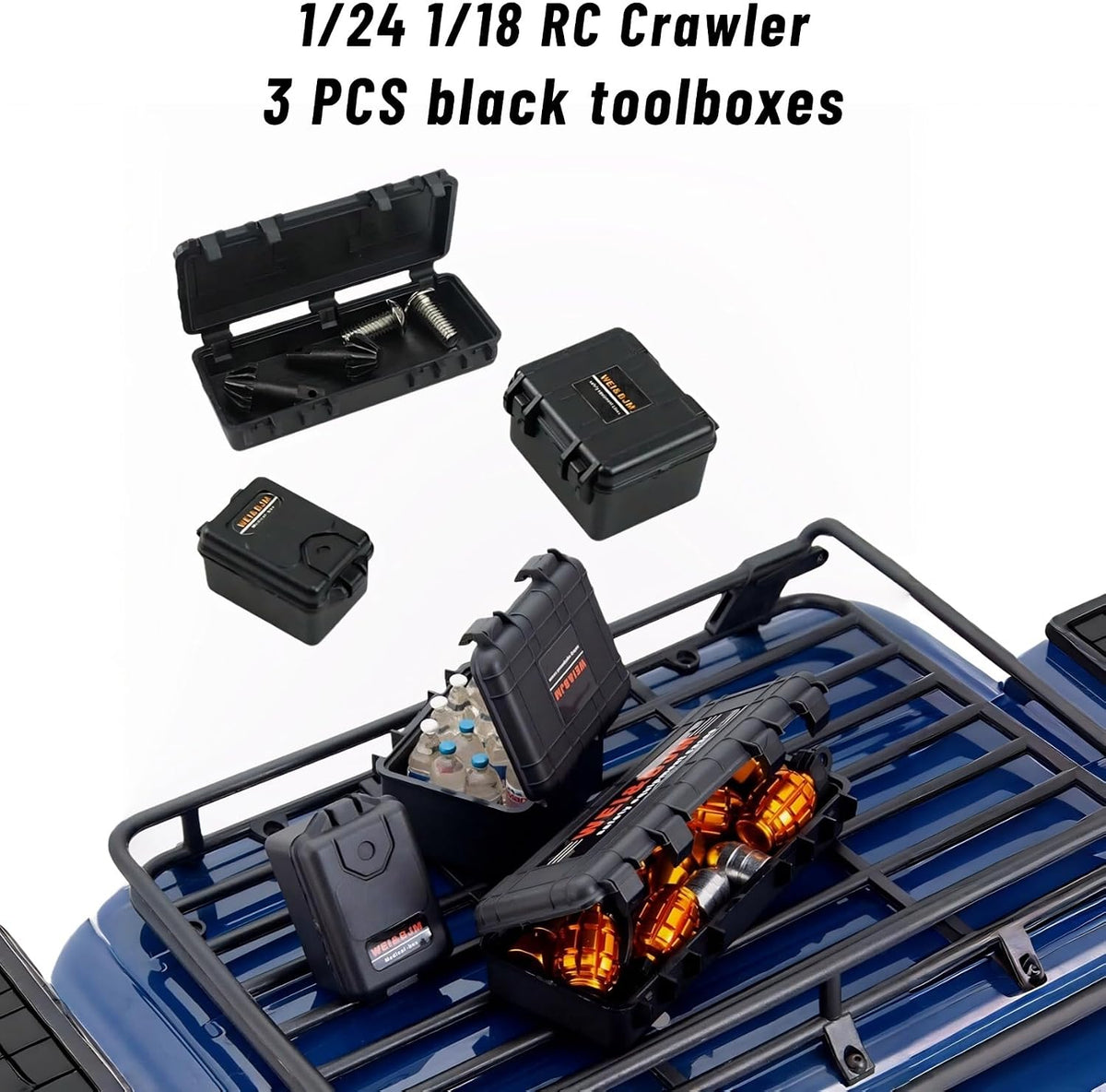 Juego de 10/12 piezas de accesorios de orugas a control remoto, kit de herramientas de recuperación de decoración a escala 1/18 1/24 para autos RC 1:18/24 como Traxxas TRX-4M, Axial SCX24, FMS
