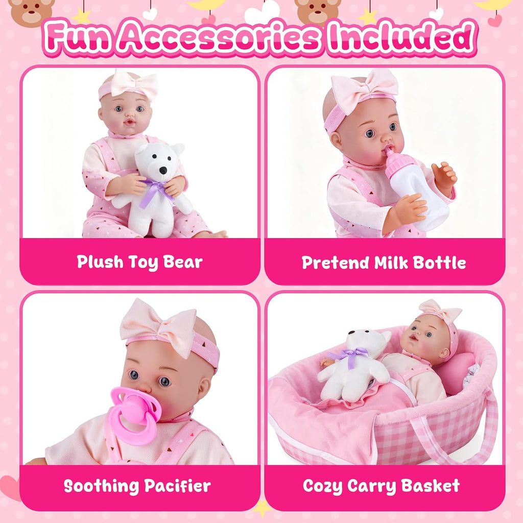 AuntyFey - Juego de muñecas de bebé de 12 pulgadas, moisés para muñeca con