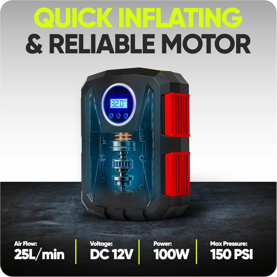 Inflador de neumáticos para coche con medidor de presión - Compreso...