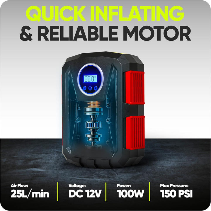 Inflador de neumáticos para coche con medidor de presión - Compreso...