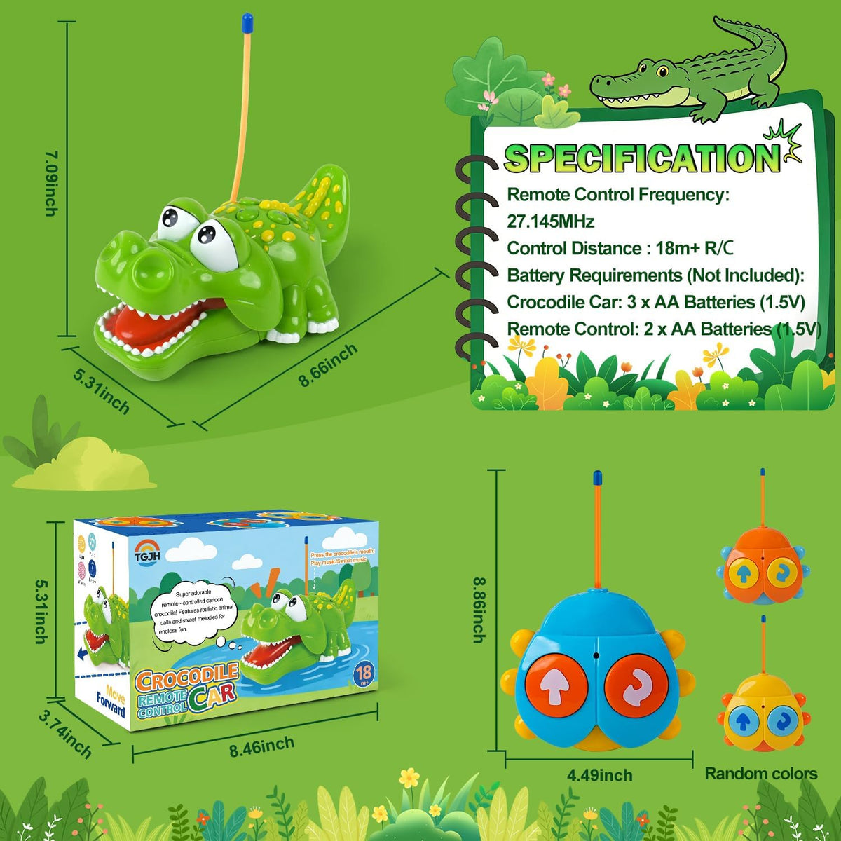 Coche de control remoto de cocodrilo para niños, regalos de cumpleaños para niños y niñas a partir de 18 meses, 2, 3, 4, 5 años, juguete para niños pequeños con sonidos de animales y música rica