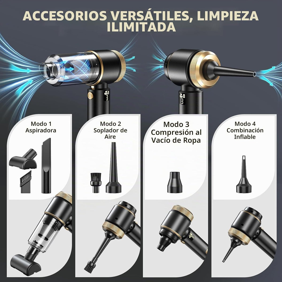 Aspiradora de Coche, Potente Succión de 20000Pa y Batería de 6000mAh, Hasta 40 Min de Uso, Negro